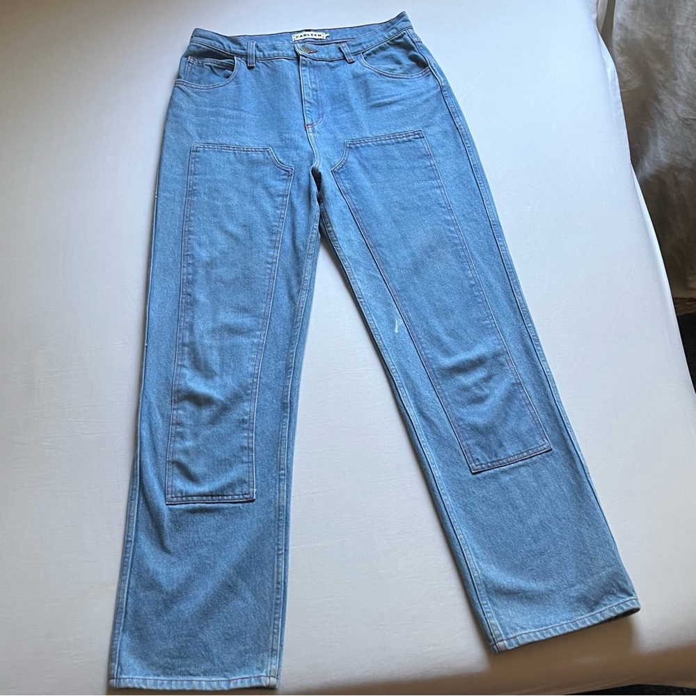 CARLEEN blue cotton denim straight‎ leg carpenter utility chore painter jeans